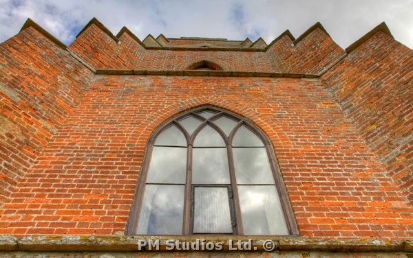 A steep view of the church tower