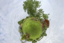 E13_4677x60p5lpvr Late June 2013: In our Norfolk smallholding: A Little Planet Panorama: Early morning view around the garden
